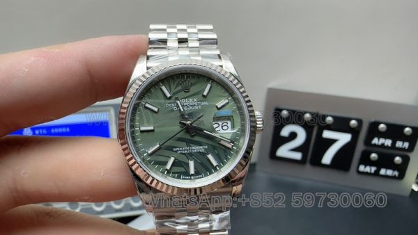 datejust 36 on wrist super clone watch vs factory rolex palm leaf men's mechanical 1