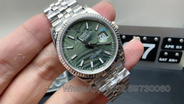 datejust 36 on wrist super clone watch vs factory rolex palm leaf men's mechanical 2