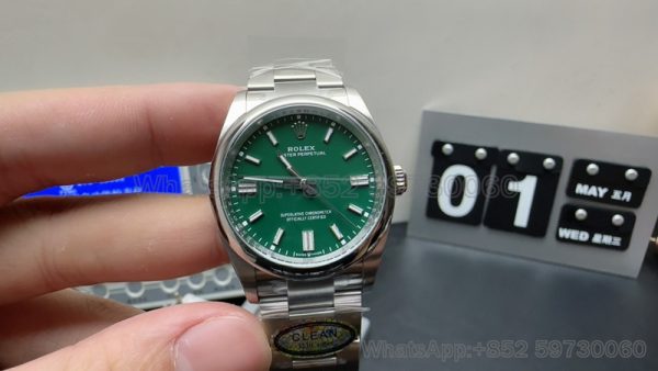 rolex oyster perpetual 36 super clone watch clean factory men's 126000 green plate1