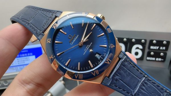 omega constellation super clone watch vs factory 41mm blue gold five generation mechanical 2