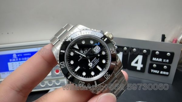 submariner 41 mm super clone watch vs factory rolex men's black plate2