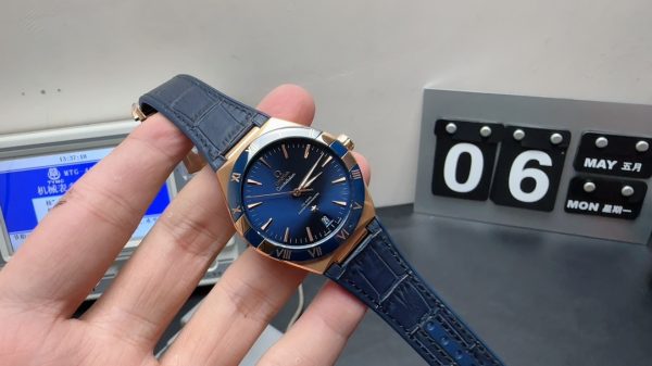 omega constellation super clone watch vs factory 41mm blue gold five generation mechanical 4