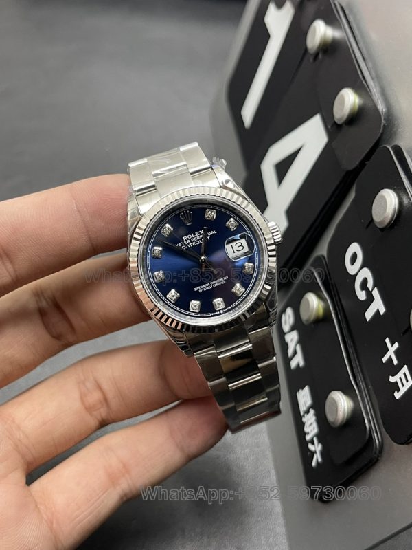 rolex datejust 36 diamond super clone watch vs factory men's blue disc mechanical3