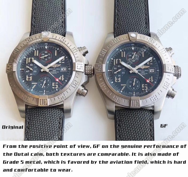 Breitling super clone watch compare the difference between the genuine GF Factory blue Avenger E1338310 Mechanical Men
