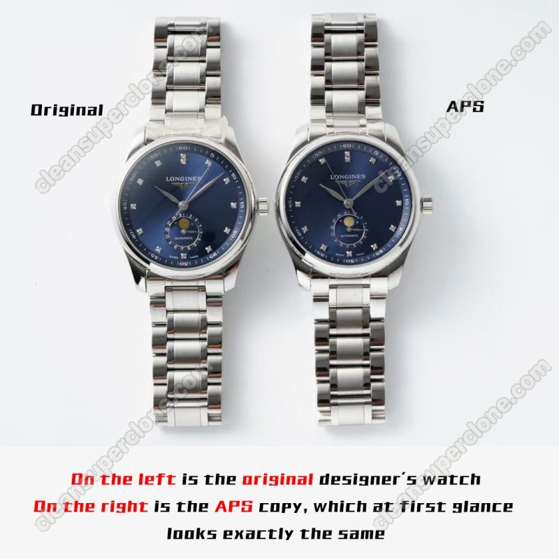 Longines super clone watch compare the difference between the genuine APS Factory Master Collection L2.909 Mechanical Men
