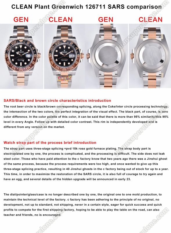 126711 1:1 replica watch and the genuine what is the difference Clean Factory Rolex brown black Gmt-master ll Mechanical Men
