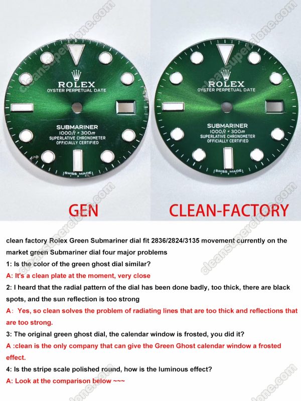 rolex super clone watch compare the difference between the genuine Clean Factory green Submariner 116610 Mechanical Men
