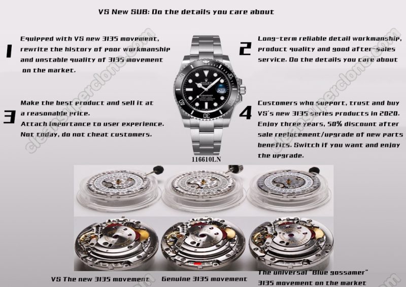 116610 1:1 replica watch and the genuine what is the difference VS Factory Rolex black Submariner Mechanical Men
10