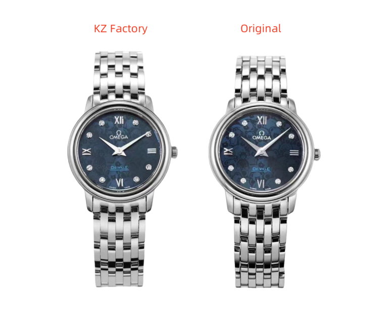 Omega super clone watch compare the difference between the genuine KZ Factory Deville 424.10.27 quartz Women