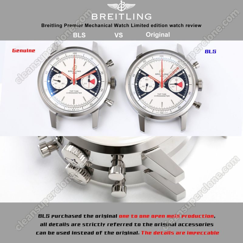 Breitling super clone watch compare the difference between the genuine BLS Factory Top Time A23310 Mechanical Men
2