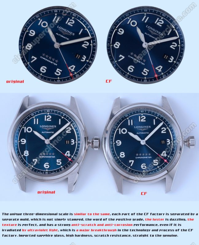 L3.812 1:1 replica watch and the genuine what is the difference CF Factory Longines blue Spirit Mechanical Men
2