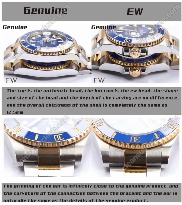 Rolex super clone watch compare the difference between the genuine EW Factory Submariner blue 126613 Mechanical Men
2