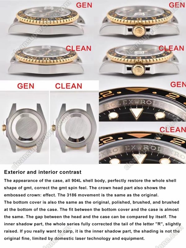 rolex super clone watch compare the difference between the genuine Clean Factory Gmt-master ll 116713 Mechanical Men
2