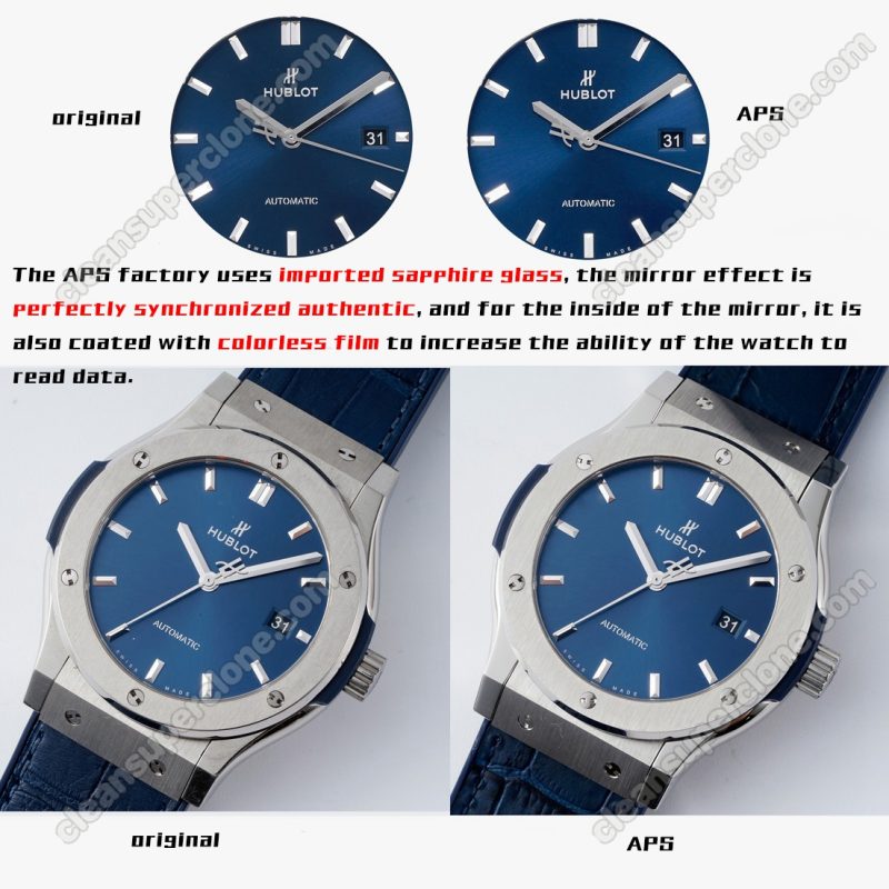 511.NX 1:1 replica watch and the genuine what is the difference APS Factory Hublot blue Classic Fusion 511.NX Mechanical Men
3