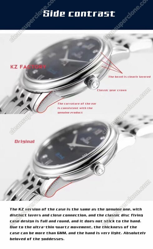 Omega super clone watch compare the difference between the genuine KZ Factory Deville 424.10.27 quartz Women
2