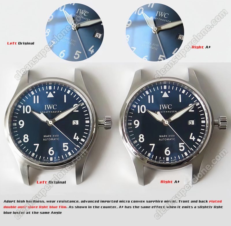 IWC super clone watch compare the difference between the genuine A+ Factory blue Pilots IW327010 Mechanical Men
2