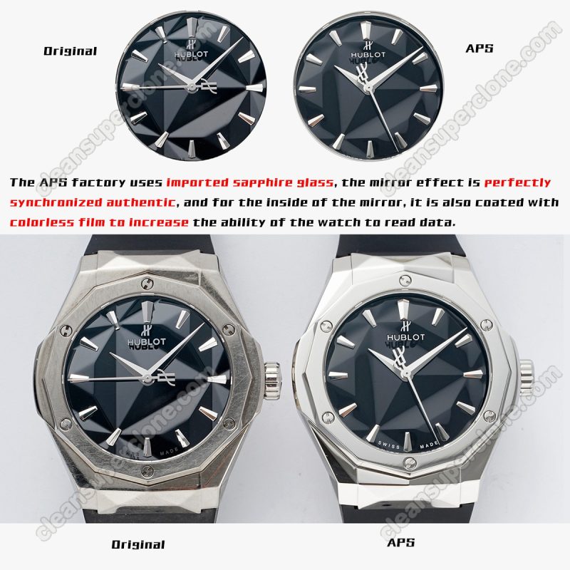 Hublot super clone watch compare the difference between the genuine APS Factory Classic Fusion 550.NS.1800 Mechanical Men
3