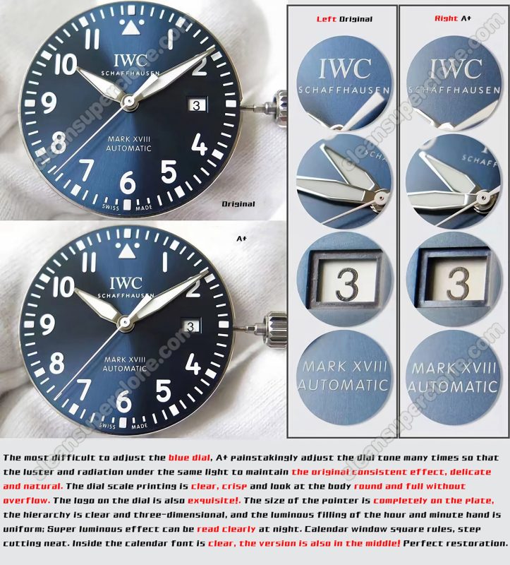 IWC super clone watch compare the difference between the genuine A+ Factory blue Pilots IW327010 Mechanical Men
3