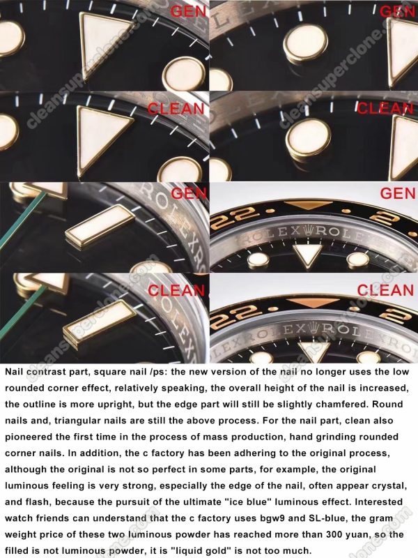 rolex super clone watch compare the difference between the genuine Clean Factory Gmt-master ll 116713 Mechanical Men
4