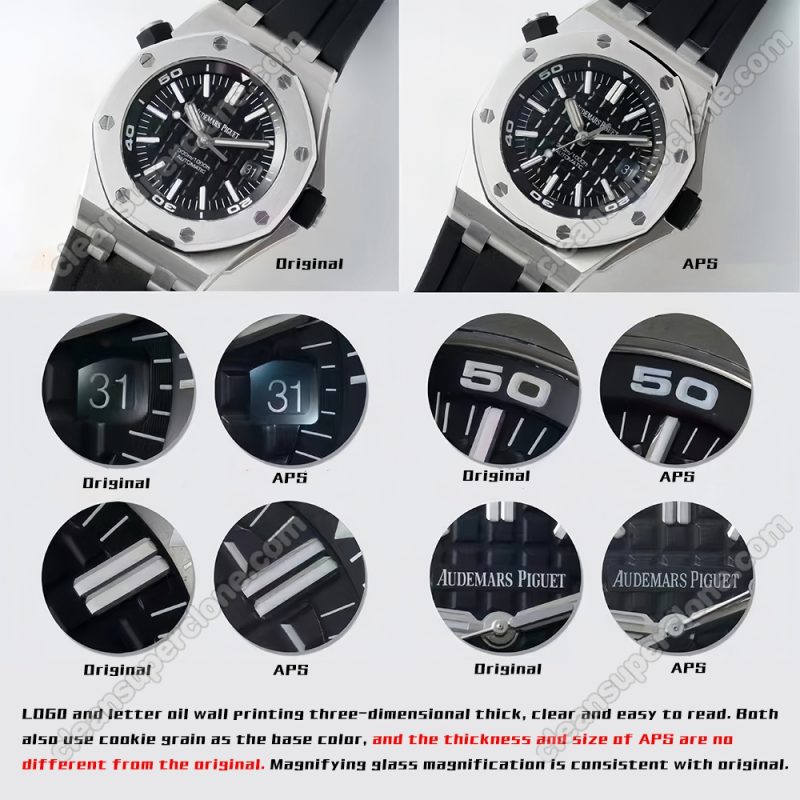 Royal Oak Offshore replica watch and the original What is the difference APS Factory Audemars Piguet black 15710 Mechanical Men
4