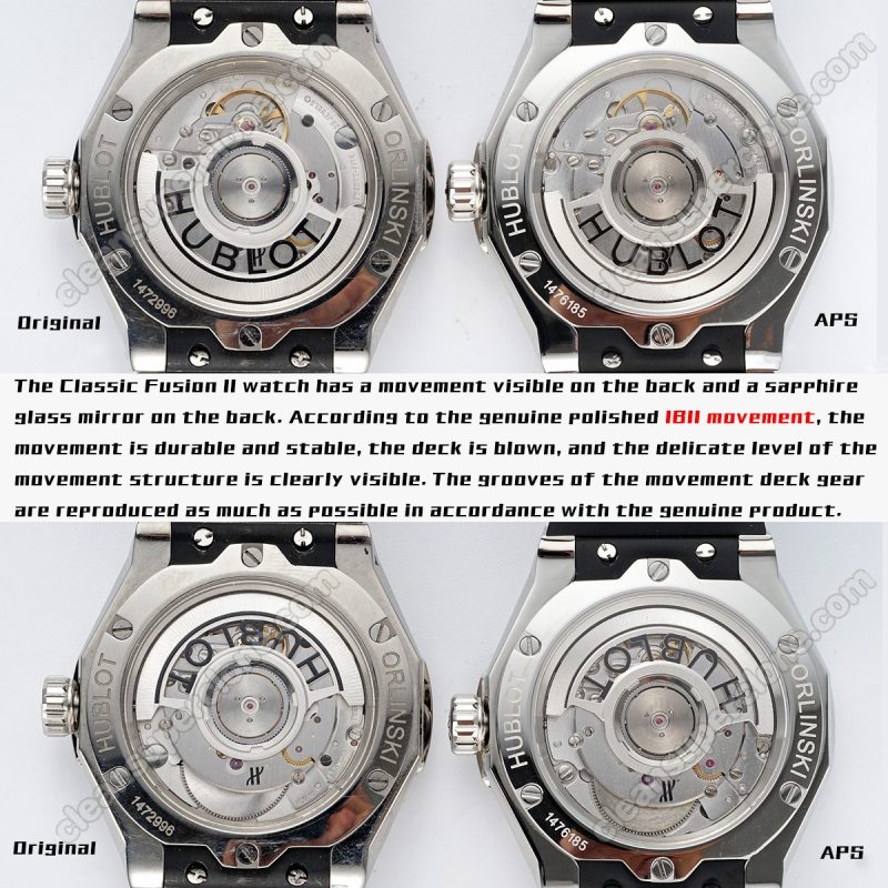 Hublot super clone watch compare the difference between the genuine APS Factory Classic Fusion 550.NS.1800 Mechanical Men
5