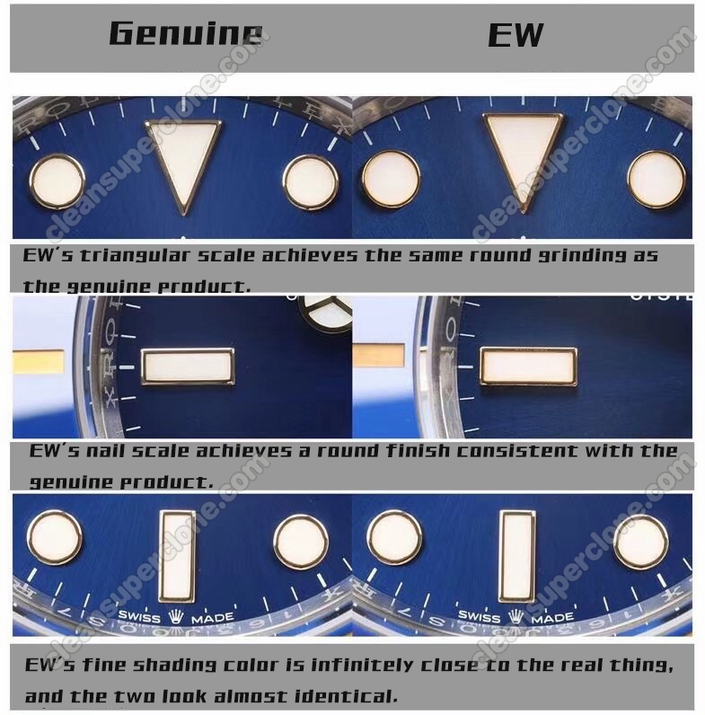 Rolex super clone watch compare the difference between the genuine EW Factory Submariner blue 126613 Mechanical Men
5