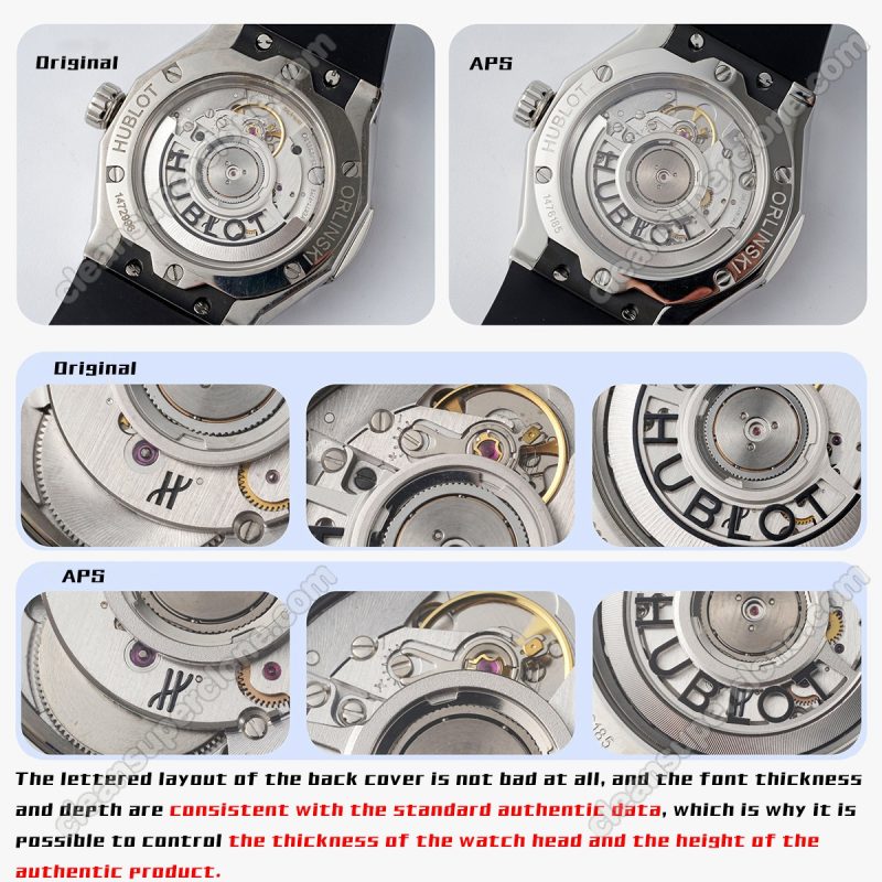 Hublot super clone watch compare the difference between the genuine APS Factory Classic Fusion 550.NS.1800 Mechanical Men
6