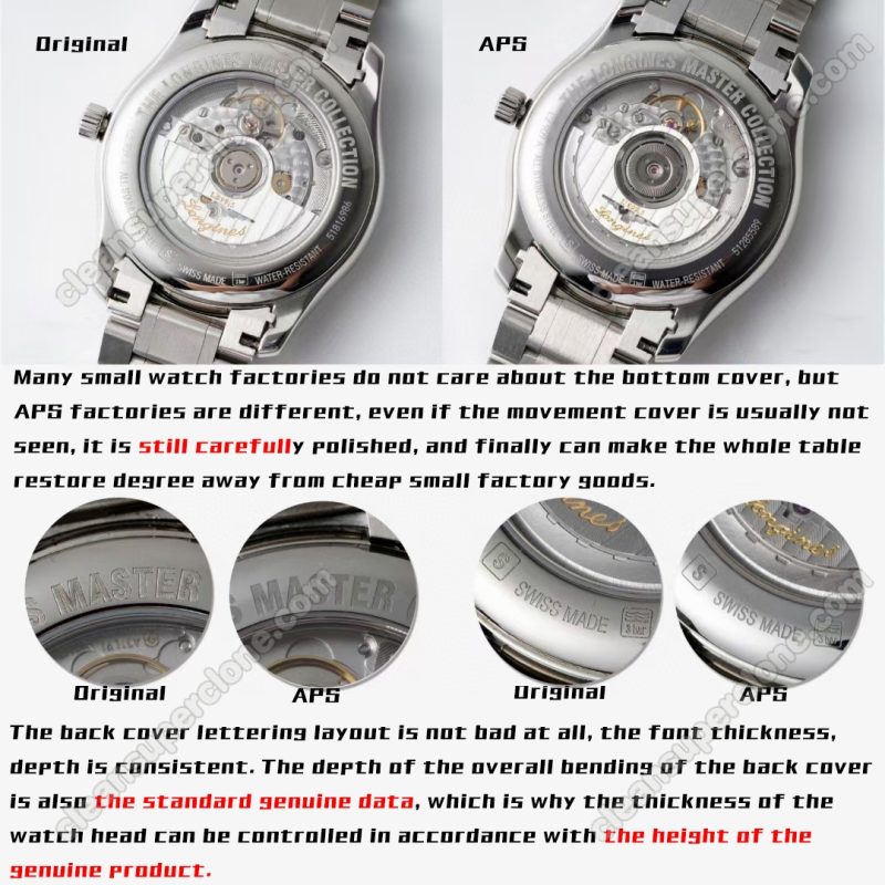 Longines super clone watch compare the difference between the genuine APS Factory Master Collection L2.909 Mechanical Men
6