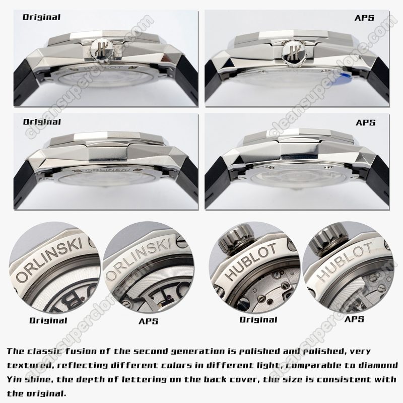 Hublot super clone watch compare the difference between the genuine APS Factory Classic Fusion 550.NS.1800 Mechanical Men
7