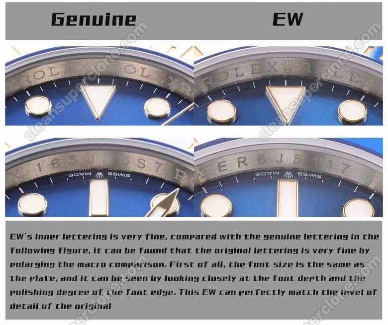 Rolex super clone watch compare the difference between the genuine EW Factory Submariner blue 126613 Mechanical Men
8