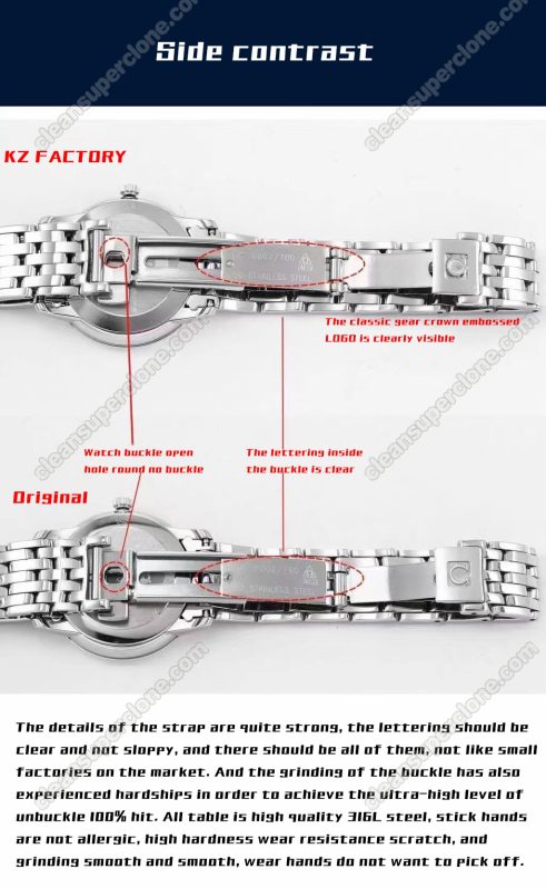 Omega super clone watch compare the difference between the genuine KZ Factory Deville 424.10.27 quartz Women
8