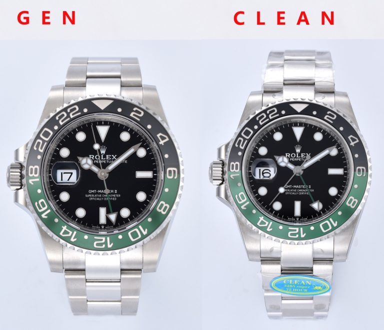 rolex super clone watch compare the difference between the genuine Clean Factory green black Gmt-master ll 126720 Mechanical Men