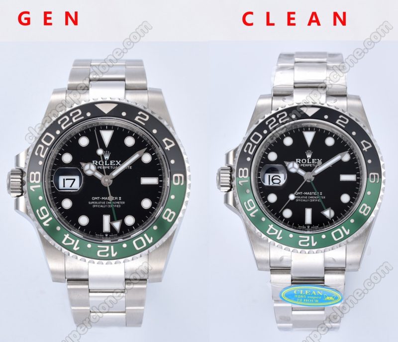 rolex super clone watch compare the difference between the genuine Clean Factory green black Gmt-master ll 126720 Mechanical Men
