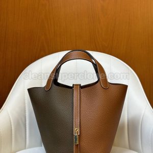 Hermes bag Super Clone picture and price Grey with Brown Handbag cowhide women