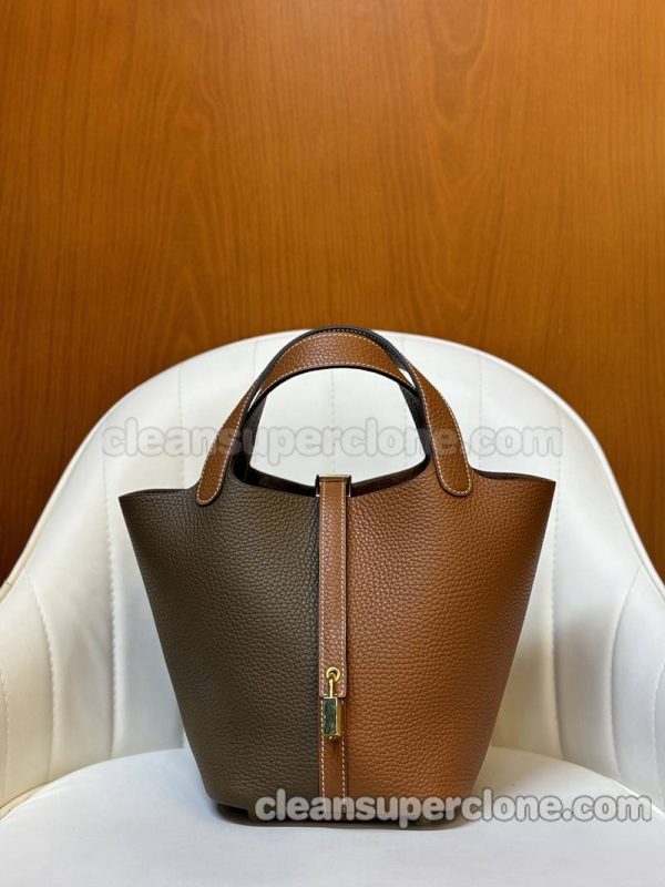 Hermes bag Super Clone picture and price Grey with Brown Handbag cowhide women