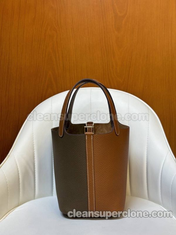 Hermes bag Super Clone picture and price Grey with Brown Handbag cowhide women 3