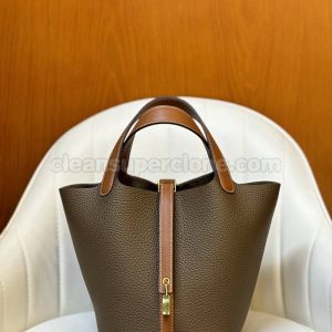 cowhide bag 1:1 Copy description and price Grey with Brown Hermes Handbag women