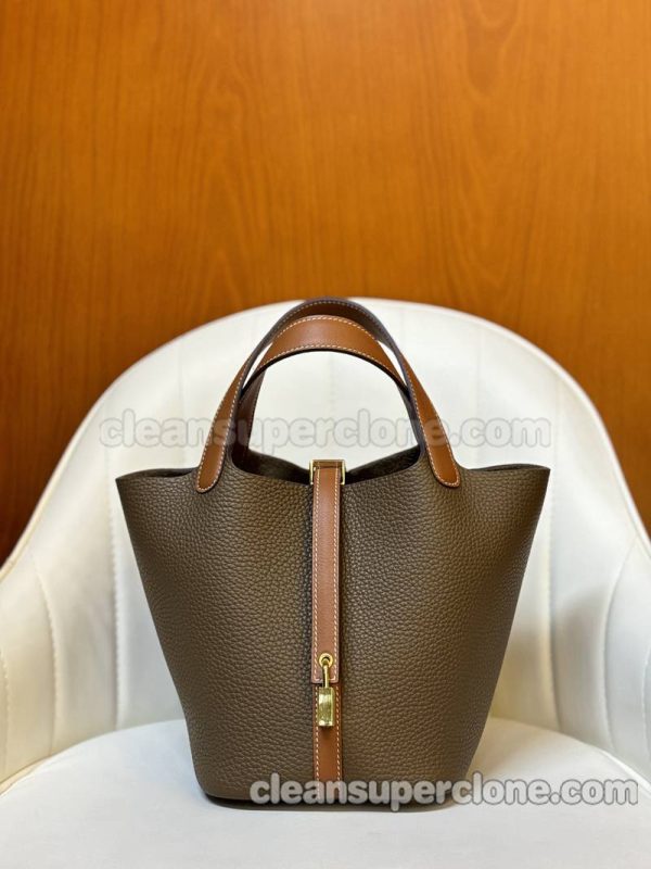 cowhide bag 1:1 Copy description and price Grey with Brown Hermes Handbag women