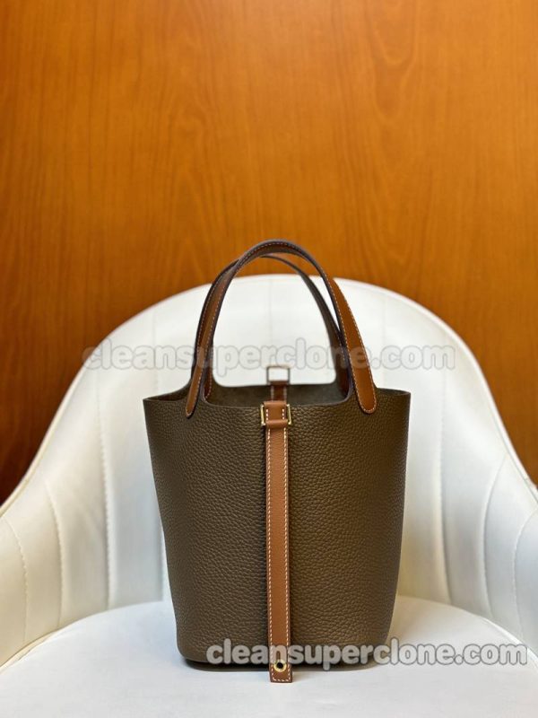 cowhide bag 1:1 Copy description and price Grey with Brown Hermes Handbag women 4