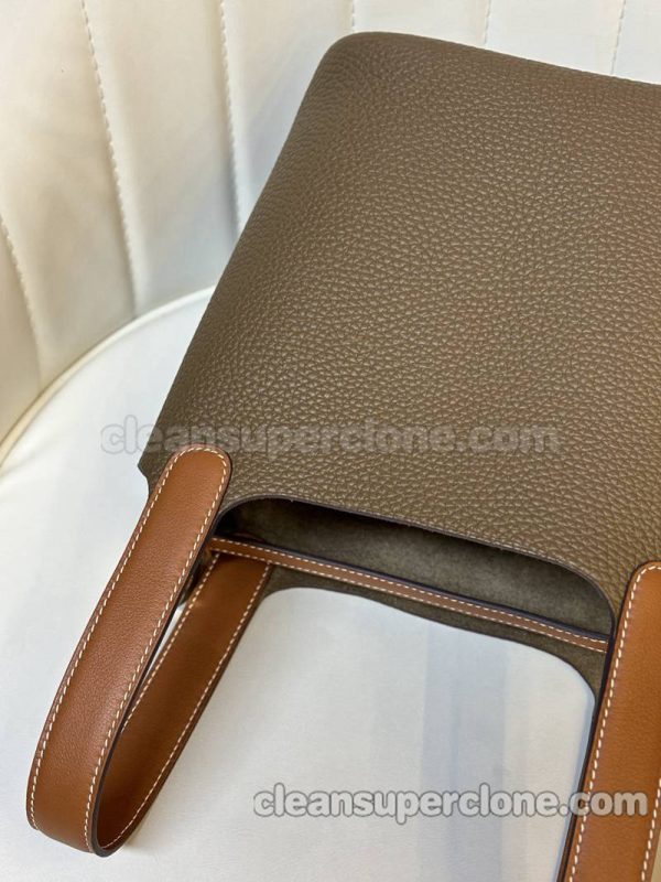 cowhide bag 1:1 Copy description and price Grey with Brown Hermes Handbag women 7