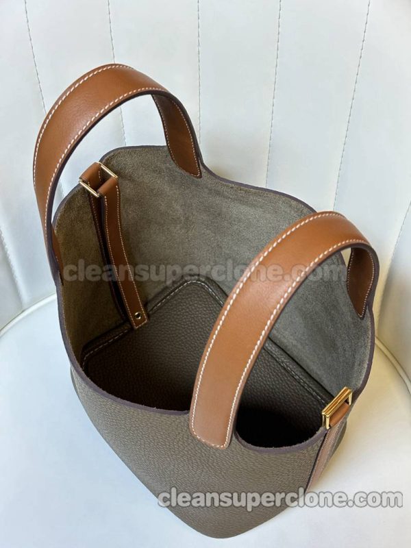 cowhide bag 1:1 Copy description and price Grey with Brown Hermes Handbag women 9