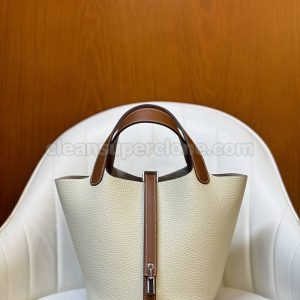 Handbag bag replica details and pricing White with Brown Hermes cowhide women