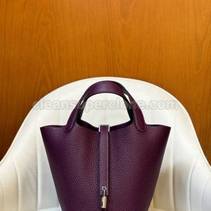 cowhide bag 1:1 Copy description and price Anemone purple Hermes Handbag women 4