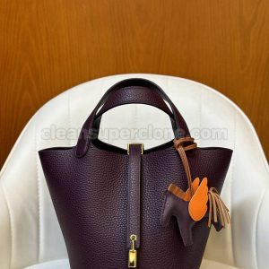 cowhide bag 1:1 Copy description and price Black currant purple Hermes Handbag women