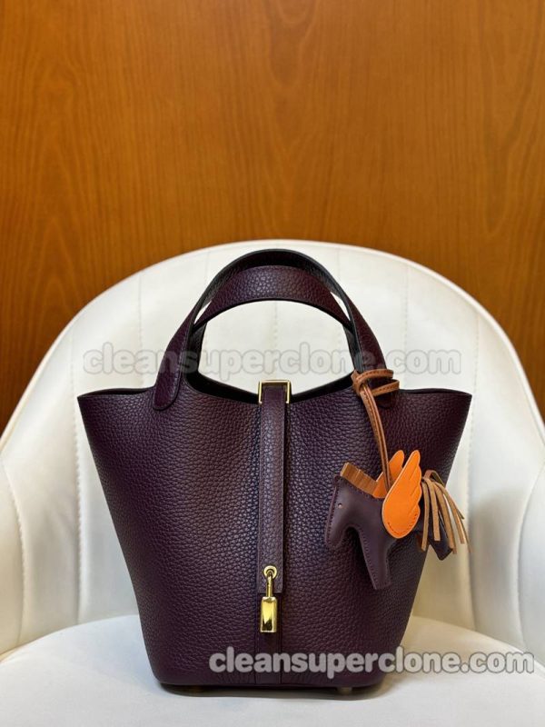 cowhide bag 1:1 Copy description and price Black currant purple Hermes Handbag women