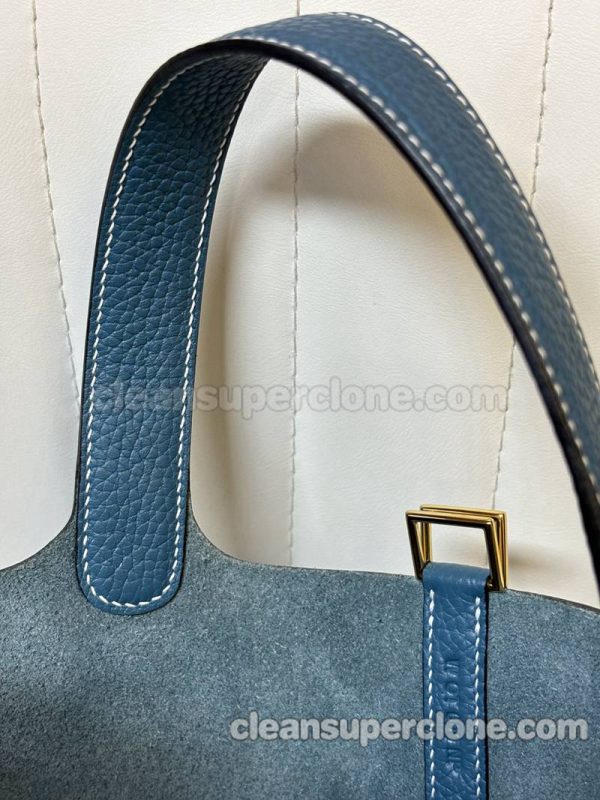 cowhide bag 1:1 Copy description and price Denim blue Hermes Handbag women 2