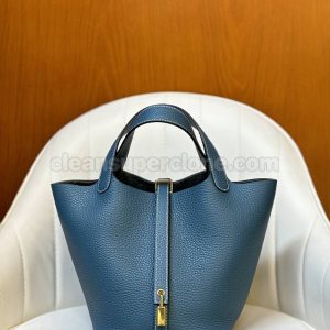 cowhide bag 1:1 Copy description and price Denim blue Hermes Handbag women 3