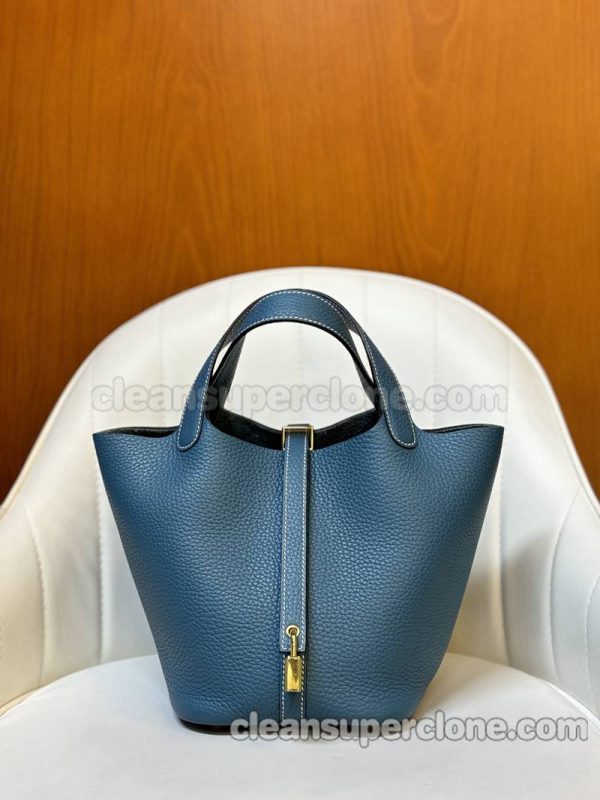 cowhide bag 1:1 Copy description and price Denim blue Hermes Handbag women 3