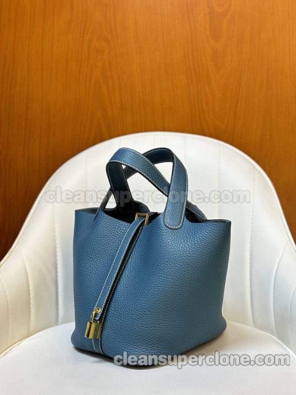 cowhide bag 1:1 Copy description and price Denim blue Hermes Handbag women 4