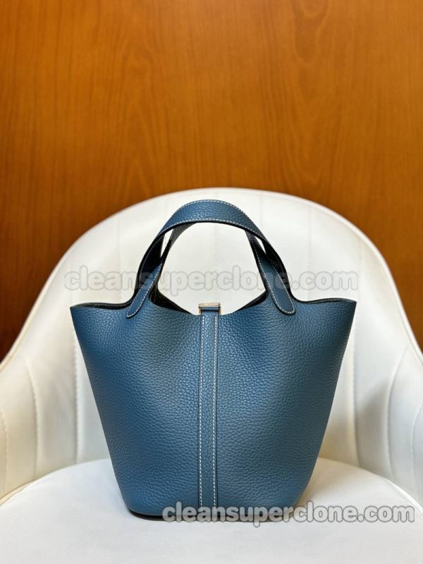 cowhide bag 1:1 Copy description and price Denim blue Hermes Handbag women 5